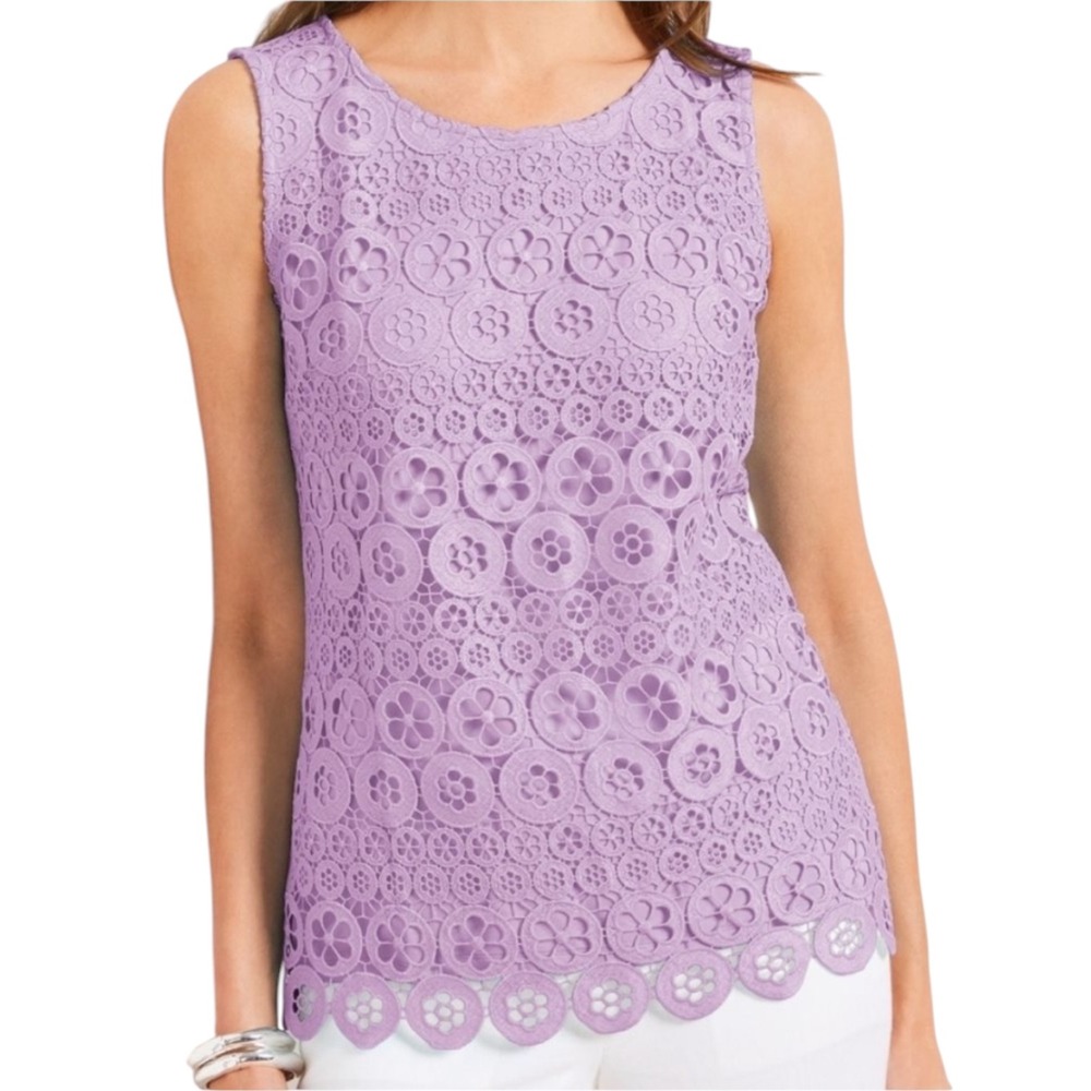 NWT Talbots Lace Trim Knit Shell Purple Size Petite P